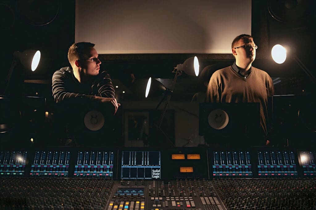 Lady-Gaga-works-with-Lars-and-Danny-from-Danish-Recording-Studio-Baby-Factory-interior.