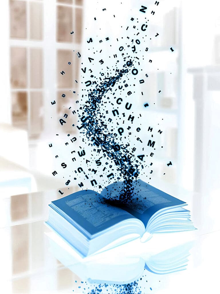 Interactive book with glowing digital text and vibrant visuals, symbolizing the evolution of storytelling and diverse voices in 2025.