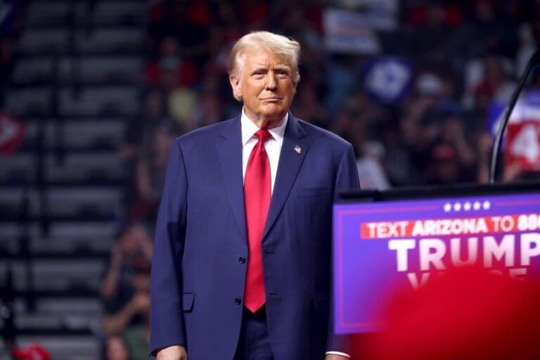 Donald Trump at Desert Diamond Arena, Glendale, Arizona, August 23, 2024 by Gage Skidmore.