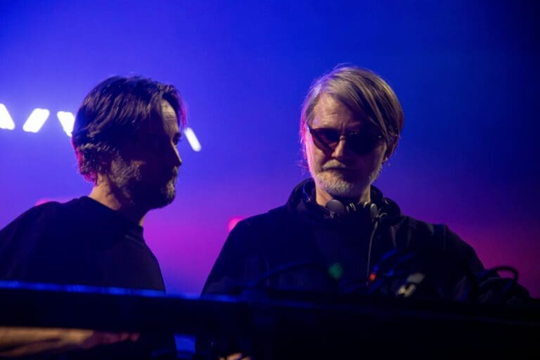 The Norwegian duo Röyksopp delivering an electrifying DJ set at Vega, blending analogue synth magic with pulsing beats on their True Electric Tour.